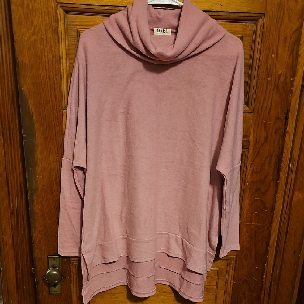BiBi Women's Soft Mauvey Pinky Cowl Turtle Neck Sweater Sm Oversized